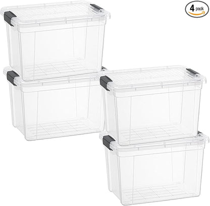 Superio Storage Bins with Lids- 4 Pack, 4.75 Qt Clear Boxes for Organizing, Stackable Plastic Containers- BPA Free, Non-Toxic, Odor Free, Organizer for Home, Office, Dorm