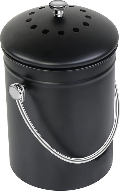 Utopia Kitchen Compost Bin for Kitchen Countertop, 1.3 Gallon Compost Bucket for Kitchen with Lid, Includes 1 Spare Charcoal Filter (Black)
