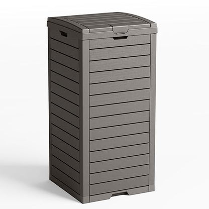 31 Gallon Outdoor Trash Can with Tiered Lid and Drip Tray,Waterproof Resin Waste Bin Indoor,Durable,Stylish,Lightweight Garbage Bin for Patio,Kitchen,Backyard and Office(Gray)