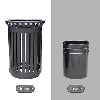 Outdoor Metal Slatted Trash Receptacle,Waste Receptacle，Commercial Trash Cans,Zone Round Garbage Bin,Square Hotel Street Patio Indoor Metal Stan (Big-Black)