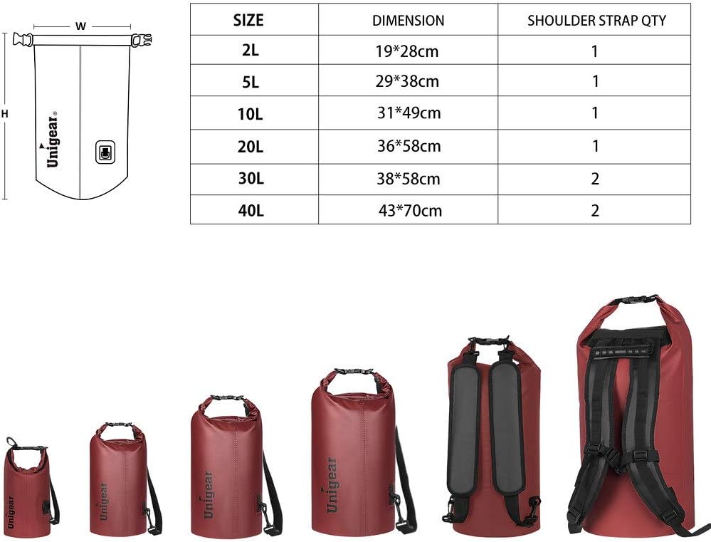 Unigear Dry Bag Waterproof, 2L/5L/10L/20L/30L/40L Floating and Lightweight Bags for Kayaking, Boating, Fishing, Swimming and Camping with Waterproof Phone Case