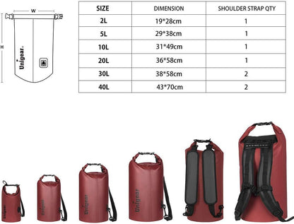 Unigear Dry Bag Waterproof, 2L/5L/10L/20L/30L/40L Floating and Lightweight Bags for Kayaking, Boating, Fishing, Swimming and Camping with Waterproof Phone Case