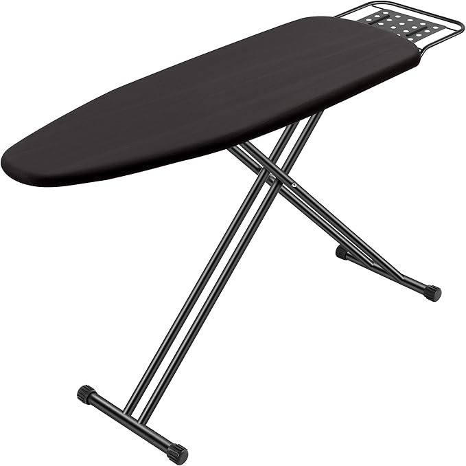Full Size Ironing Board 47" X 15" with Heat Resistant Cover and Thicken Felt Pad, Safety Iron Rest, Anti-Skid Feet, Height Adjustable, Heavy Duty,Black