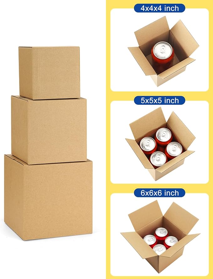 Assorted-Sizes-Shipping-Boxes-45-Pack: 4x4x4 & 5x5x5 & 6x6x6 Small-Shipping-Boxes-Mailers, Brown Corrugated-Cardboard-Boxes-for-Packing-Small-Business Mailing
