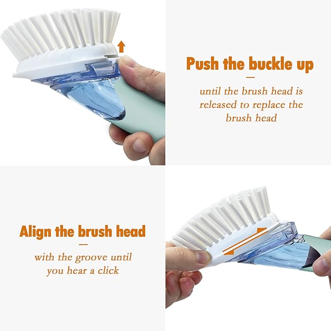 Soap Dispensing Replacement Dish Brush Storage Set with 2 PCS Brush Refills & Holder - RIMAY Dispenser Scrub Cleaning Scrubber Kitchen Dishwashing Dish Wand Handle for Dishes/Pans/Pots/Sink(Blue)