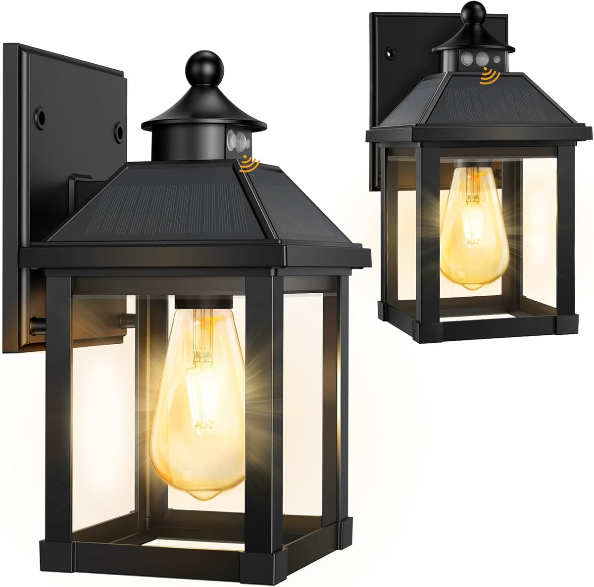 2Pack Solar Porch Lights Outdoor, Solar Sconce Lights Outdoor with Motion Sensor, Waterproof Wall Light with Clear Panel for Garage, Porch, Yard, Front Door,5.8 * 5.8 * 11.8in