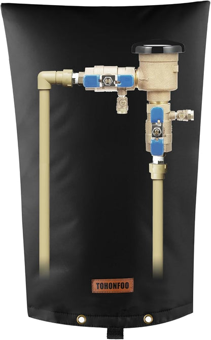 Backflow Preventer Pipe Insulation Cover (5°F) - Irrigation Sprinkler Valve Insulated Pouch - Water Well Pump Cover - Sturdy 5 Layers for Winter Freeze Protection, 16" W x 34" H, Black