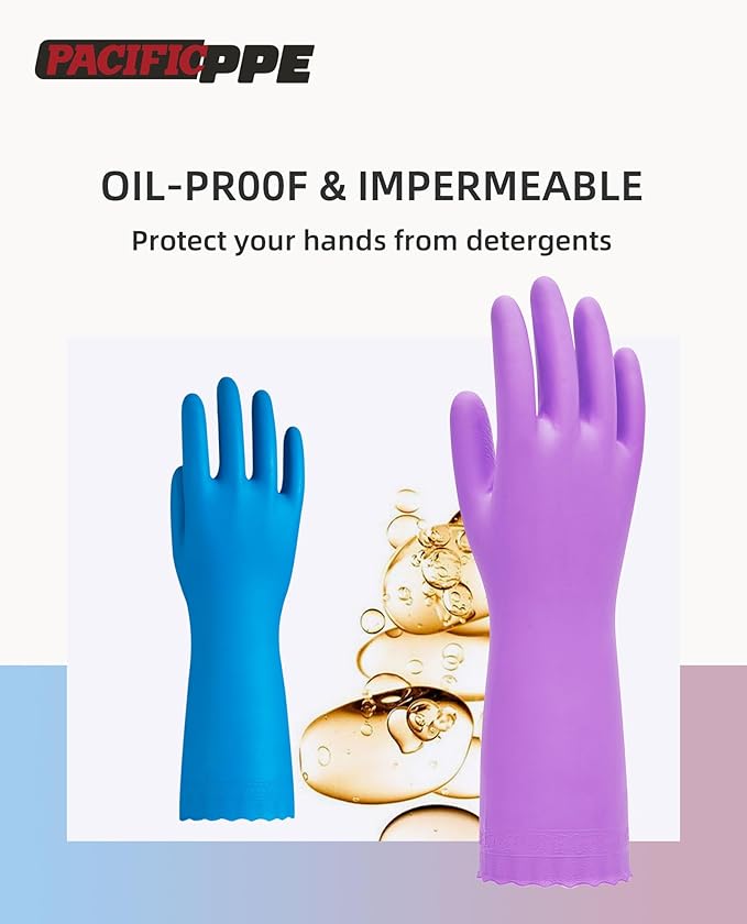 PACIFIC PPE 2 Pairs Dishwashing Cleaning Gloves with Latex free, Cotton lining, Kitchen Gloves (Purple+Blue, Small)