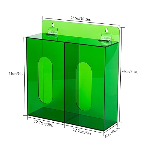 Wall Mounted Glove Dispenser, Hairnet Shoe Cover Dispenser，Acrylic Glove Box Holder, Green (for 2 Boxes)