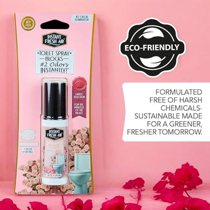 2-Pack: Superior Toilet Spray for Women with Instant Odor Elimination, Powdery Rose Fragrance, Odor Eliminator Bathroom Spray, Travel Size, Long-Lasting, Eco-Friendly, 1.35 Oz. - INSTANT FRESH AIR