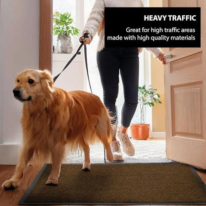 UNIMAT Traffic Guard Door Mat, 3´x 5´, Heavy Duty Waterproof Doormat, Stain and Fade Resistant Welcome Mats, Durable Rubber Backing, Low Pro le Entryway Rug, Shoe and Boot Scraper, Brown