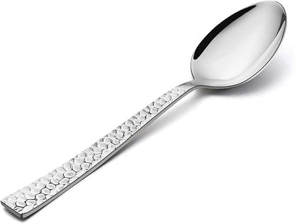 Teaspoon Set of 12, E-far 6.7 Inch Stainless Steel Hammered Spoons for Kitchen or Restaurant, Non-toxic & Mirror Polished, Squared Edge & Dishwasher Safe