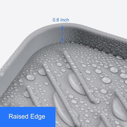 Sponge Holder with Drain Spout, Silicone Sponge Tray for Kitchen Sink, Rubber Soap Dish for Shower Bathroom (Grey, 4.7" x 3.6")
