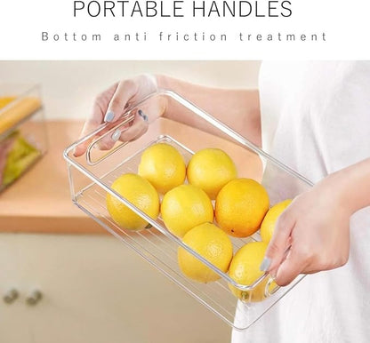12 Pack Refrigerator Organizer Bins, 3 Sizes Stackable Clear Pantry Storage with Handles and 30 PCS Plastic Bags for Fridge, Freezer, Shelves, Drawer, Snack Organizer for Home & Kitchen