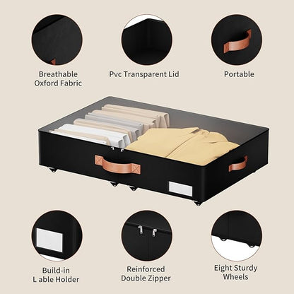 Underbed Storage With Wheels,low profile 5.5 inches Height Storage Bins,Rolling Underbed Shoe Storage Containers,Underbed Storage Drawers for clothes & blankets