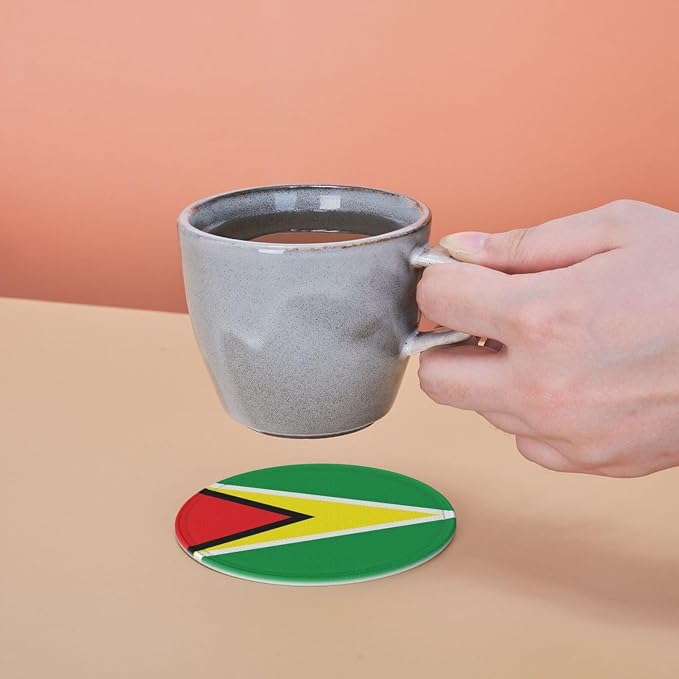 6 Pack Guyana Flag Leather Coaster