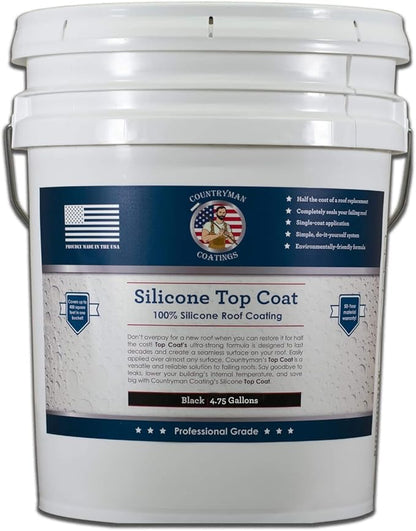 Countryman Coatings 100% Silicone Roof Coating - Restore Your Roof in a Day - Seal Leaks, Cracks, Seams, Penetrations - Adheres to All Surfaces (4.75 Gallon, Black)