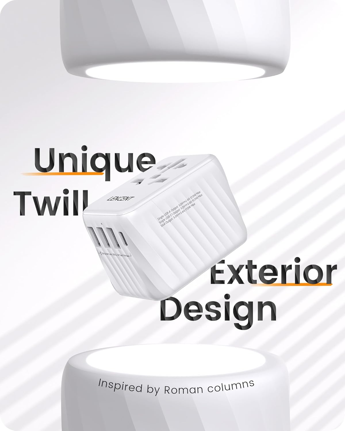 LENCENT Universal Travel Power Adapter, International AC Plug Adaptor with 3 USB A Ports 1 Type C PD Wall Charger Worldwide Travel Essentials for US to EU UK Ireland Australia (Type C/G/A/I) White