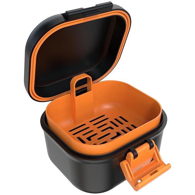 ARGOMAX Leak Proof Denture Bath Cup, Portable Soaking Denture Box, Denture Bath Case with Strainer, for Dentures and Braces (Black + Orange).
