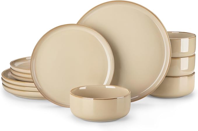vancasso PLAYA Plates and Bowls Sets, 12 Pieces Brown Dinnerware Sets