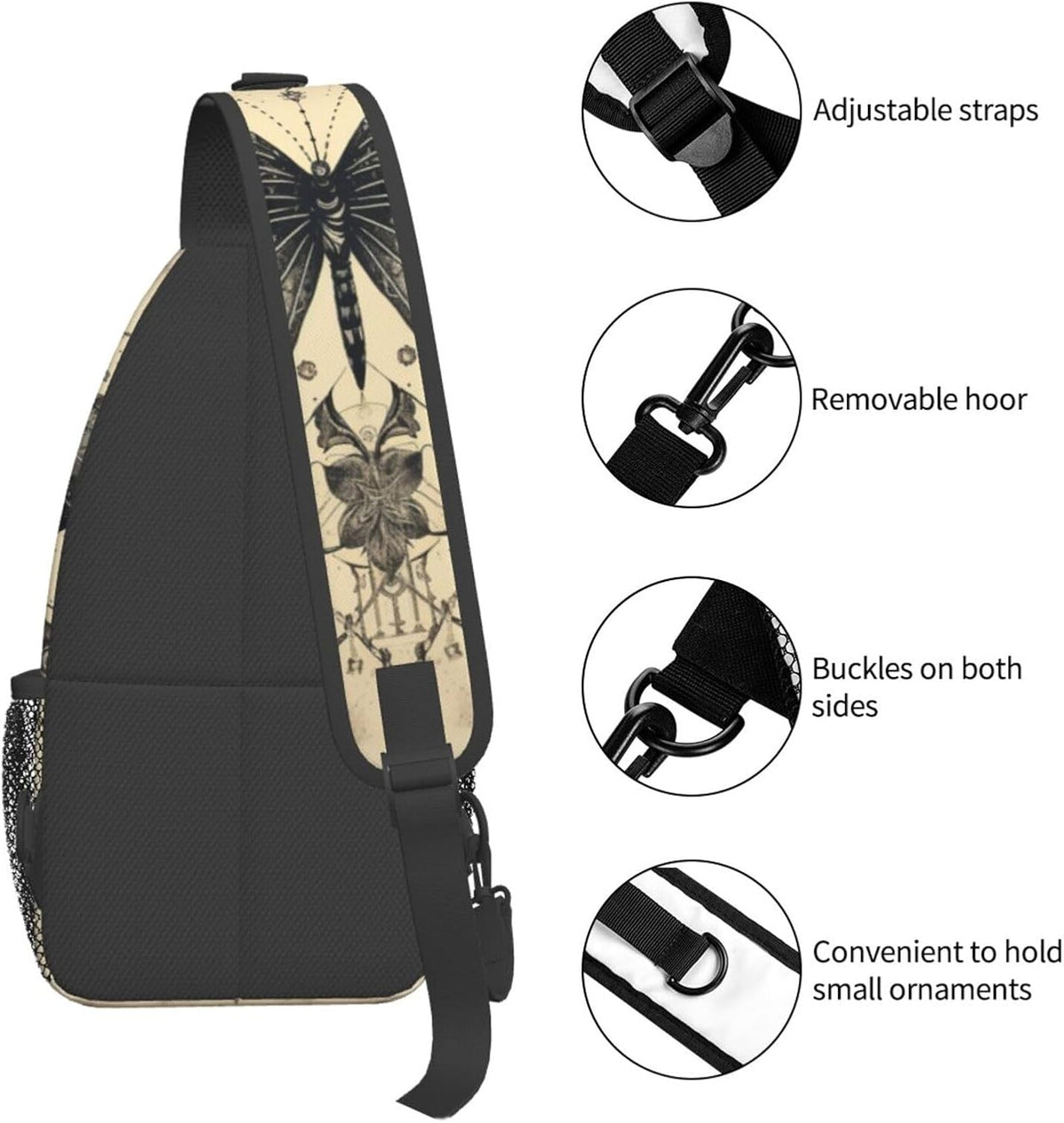 SUPLUCHOM Sling Bag Butterfly Goth Vintage Tarot Hiking Daypack Crossbody Shoulder Backpack Travel Chest Pack for Men Women