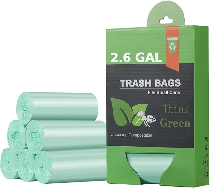 AYOTEE Small Trash Bags 2.6 Gallon Compostable Trash Bags Bathroom Wastebasket Can Liners, 125 Count Mini Compost Bags for Kitchen Bathroom Office Fit 10 Liter, Green