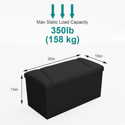 Folding Storage Ottoman Bench, 30 Inches Storage Chest, End of Bed Bench,Folding Ottoman for Bedroom, Entryway and Living Room, 30"x15"x15",Black