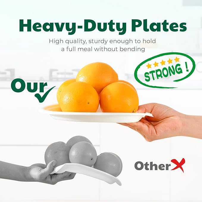 100% Compostable Paper Plates, 9 Inch, 125 Count, Biodegradable Bagasse Plates, Heavy Duty Disposable Plates Bulk for Party | Microwave-Safe | Soak-Resistant, Cut Resistant