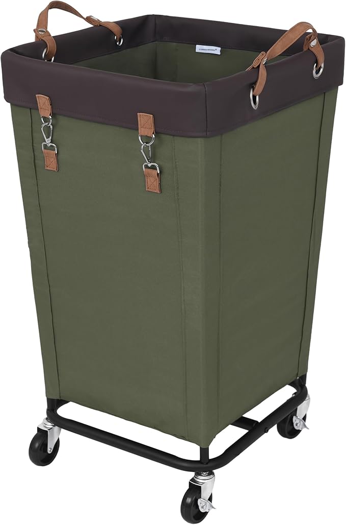 StorageWorks 160L Laundry Basket with Wheels, Large Rolling Hampers for Clothing Organizer, Dirty Clothes Basket for Hotel, Home, Closet, Dorm, Green