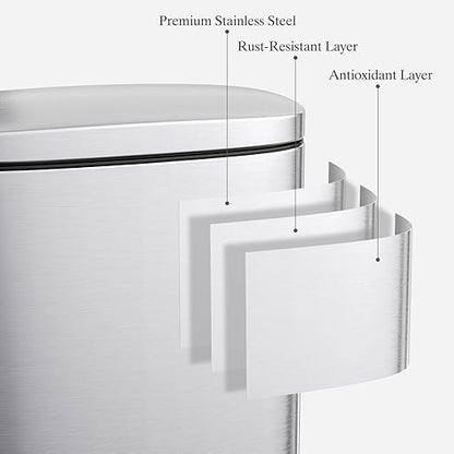 AthLike Trash Can, Stainless Steel Kitchen Garbage Can, Step Waste Bin with Hinged Lid and Removable Inner Bucket, Soft-Close, Dustbin for Bathroom Bedroom Living Room Home (Silver, 8 Gal)