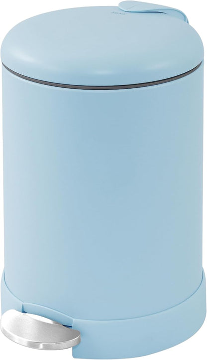 Glad Small Trash Can, 1.2 Gallon | Round Stainless Steel Garbage Bin with Soft Close Lid & Step Foot Pedal | Metal Waste Basket with Removable Inner Bucket, Blue