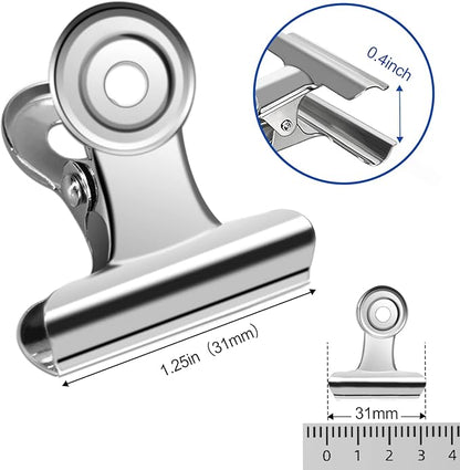 30 Pack Small Bull Clips 1.22 Inch Mini Metal Hinge Clips Binder Paper Hinge Clip for Office, Home, School, Shops, Silver, 31mm