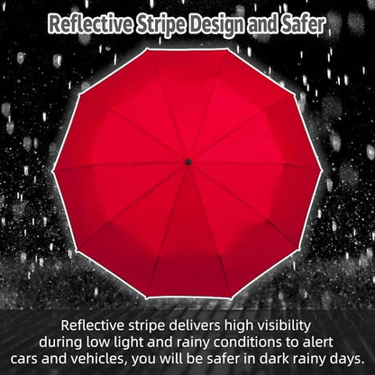 FDJASGY Windproof Travel Umbrella with Teflon Coating Auto Open Close Lightweight Sun&Rain Umbrella with 10 Rib Construction and Reflective Stripe Zipper Pouch