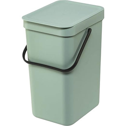 Brabantia Sort & Go Kitchen Recycling Can (3.2 Gal/Jade Green) Stackable Waste Organiser with Handle & Removable Lid, Wall/Cupboard Mounting