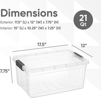 Superio Clear Storage Boxes with Lids, 20 Quart Plastic Container Bins for Organizing, Stackable Crates, BPA Free, Non Toxic, Odor Free, Organizers for Home, Office and Dorm, 4 Pack