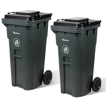 32 Gallon Trash Can Lid Outdoor Trash Can with Lid and Wheels Heavy-Duty Trash Bin for Outside Plastic 32 Gallon Garbage Can Wheeled Gray for Hospitals Restaurants Offices, Pack of 2