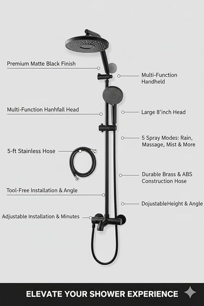 Shower Head with Filters - High Pressure Shower Filter Heads for Hard Water with Handheld - Dual Filtration Removes Chlorine, Fluoride, Heavy Metals (Black)
