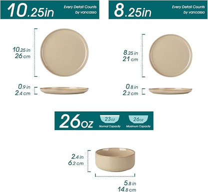 vancasso PLAYA Plates and Bowls Sets, 12 Pieces Brown Dinnerware Sets