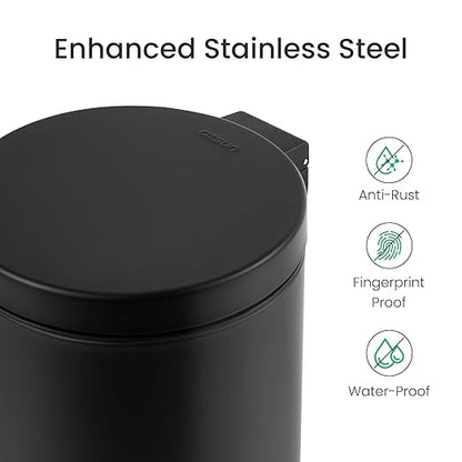 Cesun 1.2 Gallons Small Black Trash Can, Bathroom Garbage Can with Lid and Foot Pedal, Mini Round Wastebasket for Bathroom, Bedroom, Office, 4.5 Liters / 1.2 Gallons, Matte Black
