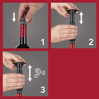 Vacu Vin Wine Saver Pump Blue with Vacuum Wine Stopper - Keep Your Wine Fresh for up to 10 Days - 1 Pump 4 Stoppers - Reusable - Made in the Netherlands