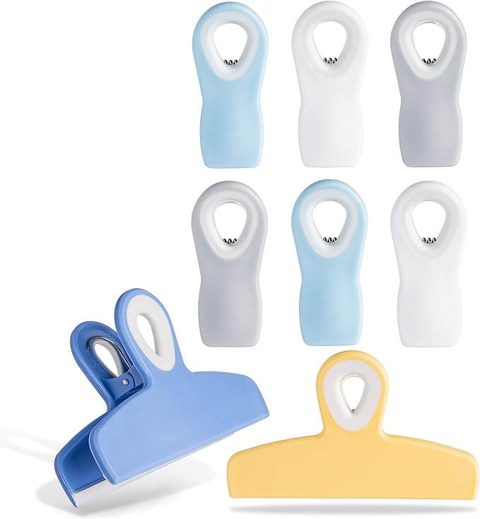 COOK WITH COLOR Bag Clips - Heavy Duty Chip Clip and Refrigerator Magnet Clips for Food Storage with Air Tight Seal Grip, Yellow and Blue, Pack of 8