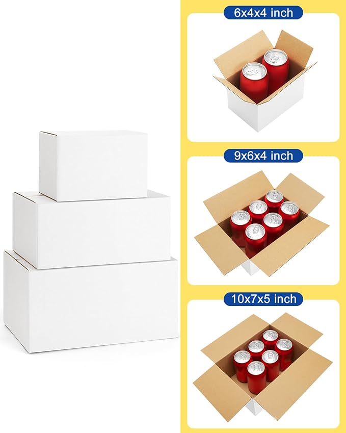 Assorted-Sizes-Shipping-Boxes-45-Pack: 6x4x4 & 9x6x4 & 10x7x5 Small-Shipping-Boxes-Mailers, White Corrugated-Cardboard-Boxes-for-Packing-Small-Business Mailing