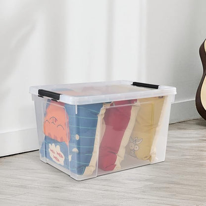 4 Pack Clear Storage Latch Bin with Lid, 34 L Plastic Wheeled Storage Box