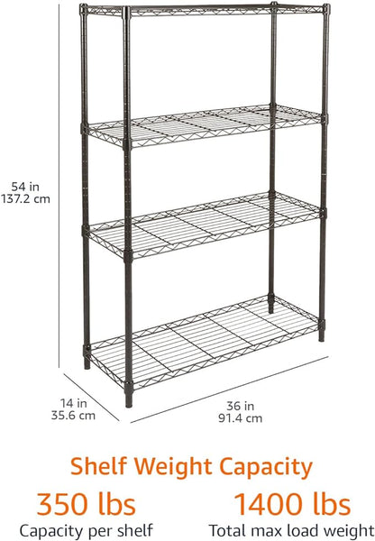 Amazon Basics 4-Shelf Adjustable Heavy Duty Steel Wire Rack Storage Shelving Organizer for Kitchen, Garage, 36" L x 14" W x 54" H, Black
