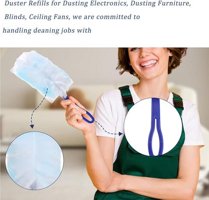 Duster Refills Compatible with Swiffer Duster, Heavy Duty Multi Surface Duster Replacement with 1 Extra Handle for Cleaning Furniture, Blinds, Ceiling Fans and Car (Blue-50 Pack)