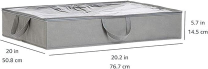 Amazon Basics Under Bed Fabric Zipper Storage Container Bags with Window and Handles, 2-Pack, 30.2 x 20 x 5.7 inches, Gray