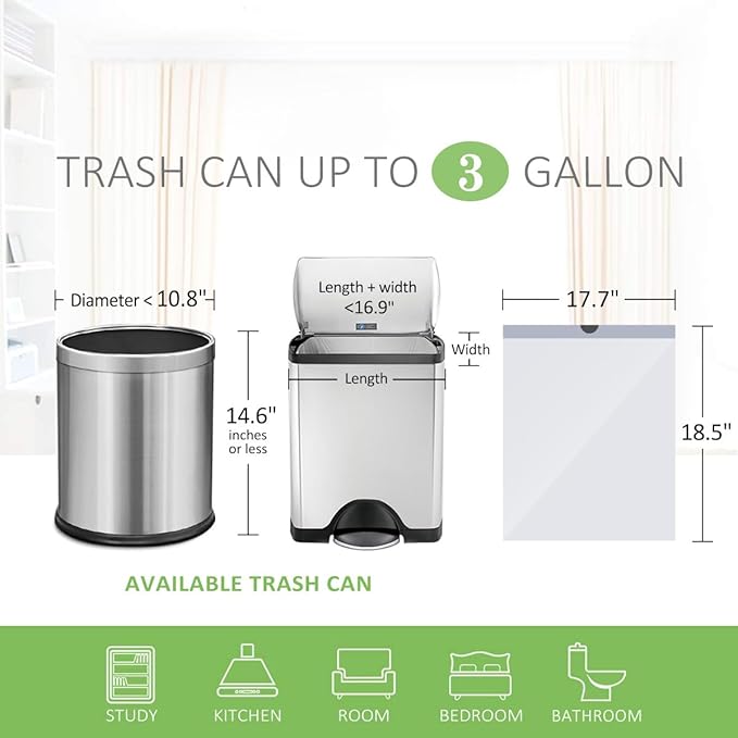 Teivio 3 Gallon 140 Counts Mini Strong Drawstring Trash Bags Garbage Bags, fit 10-12 Liter Small Trash Can,Tiny Waste Basket Liners for Home Office Bathroom Bedroom Car, White