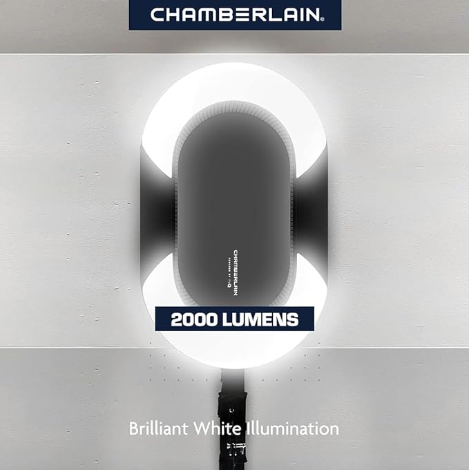 Chamberlain B6713T Smart Advanced Corner LED Lighting-myQ Smartphone Controlled-Ultra Quiet, Strong Belt Drive & MAX Lifting Power, Blue Garage Door Opener