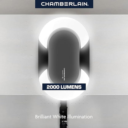 Chamberlain B6713T Smart Advanced Corner LED Lighting-myQ Smartphone Controlled-Ultra Quiet, Strong Belt Drive & MAX Lifting Power, Blue Garage Door Opener