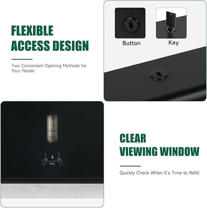 Wall-Mounted Paper Towel Dispenser – Fits Tri-Fold Towels up to 10x3.1 Inches, Holds 200 Sheets, Ideal for Home & Commercial Use (Black)